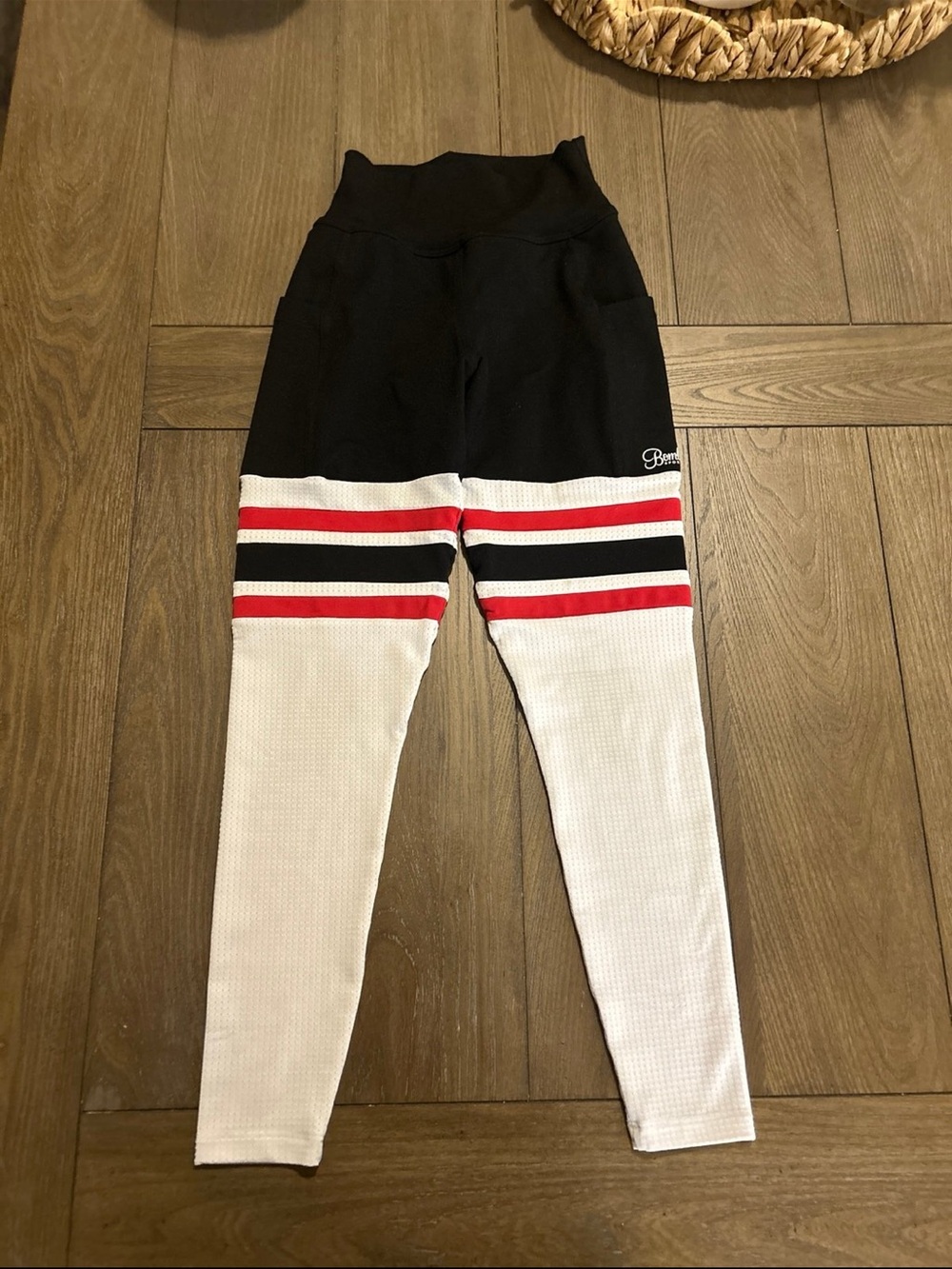 Bombshell Sportswear Black, White and Red Girls' Colorblock Leggings